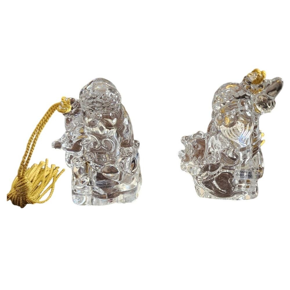 Gorham Set of 2 Lead Crystal Santa Ornaments